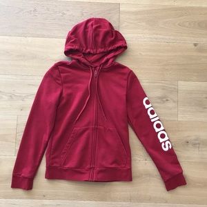 Adidas Maroon Active Zip Up Hooded Sweatshirt